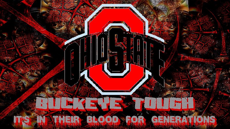 Ohio State Buckeyes Logo — Red, Aggressive, Digital Art, Text, Fractal Background