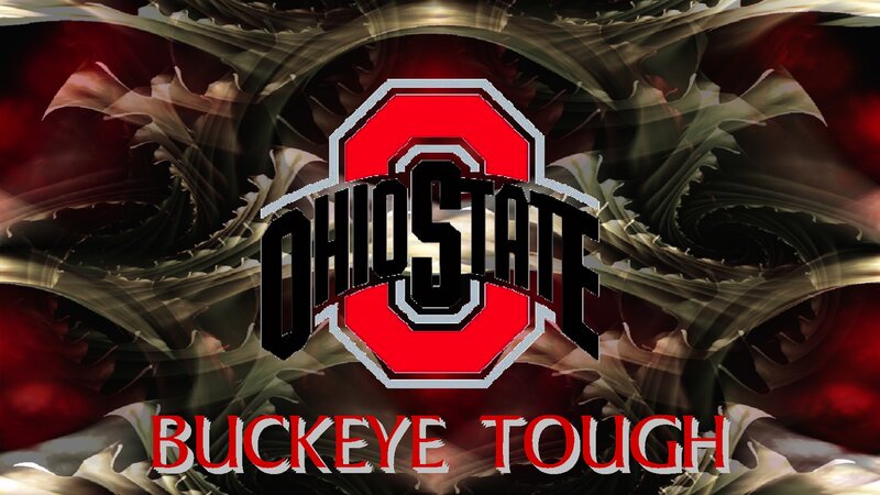 Ohio State Buckeyes Logo — Red, Dramatic, Digital Art, Text, Fractal Background