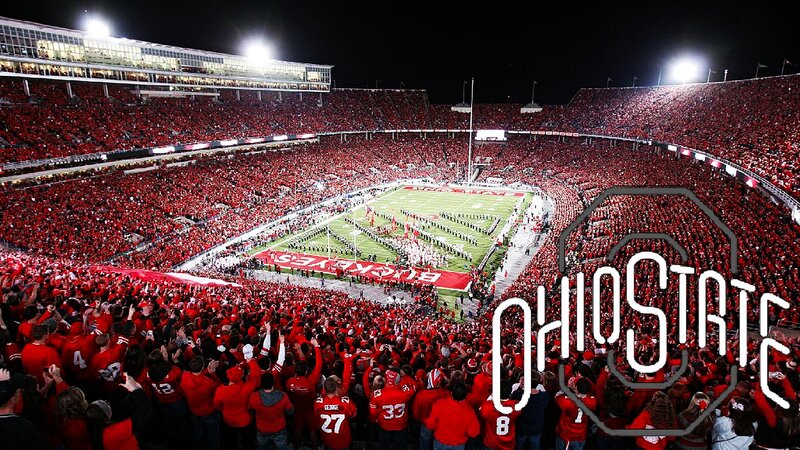 Ohio State Football Stadium — Red, Energetic, Night, Photograph