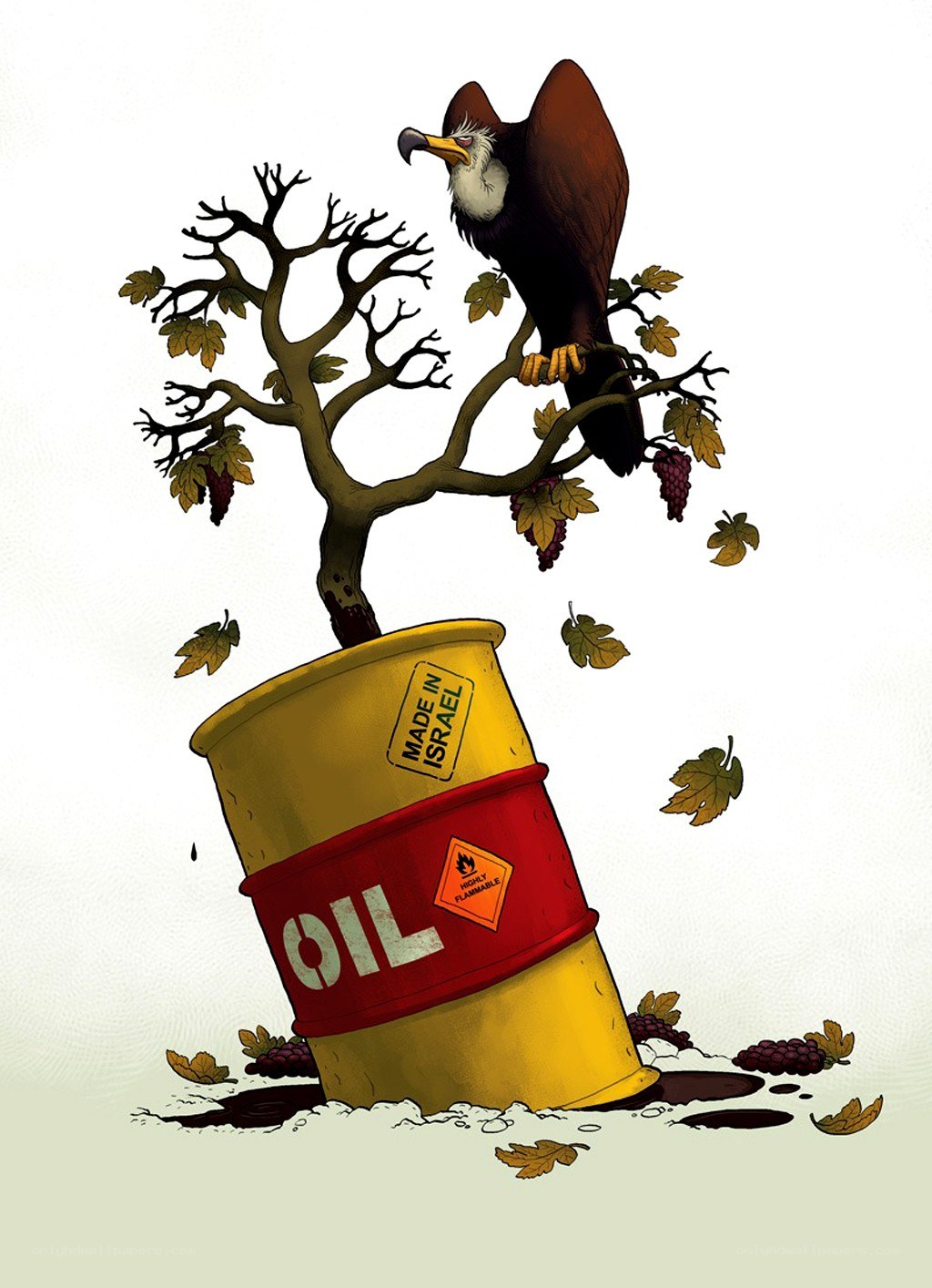 Oil barrel with eagle and tree