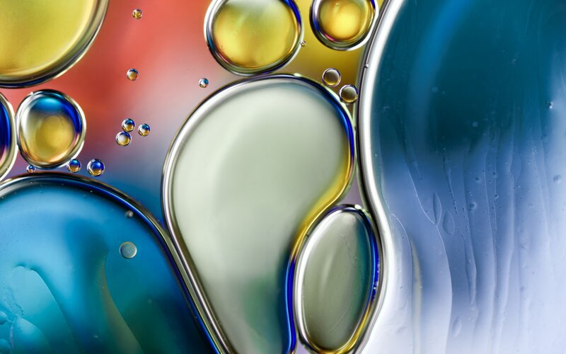 Oil Bubbles in Water — Blue, Abstract