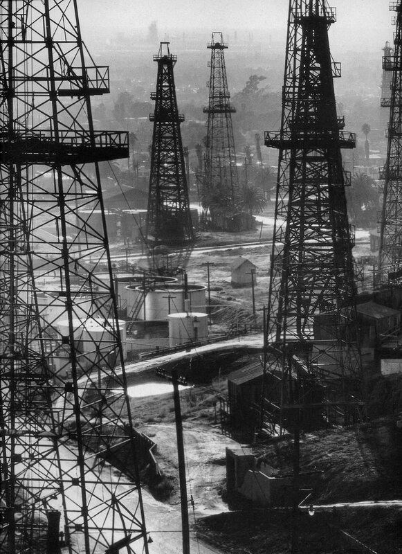 oil derricks in industrial area