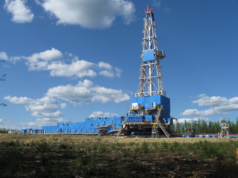 Oil drilling rig in forest