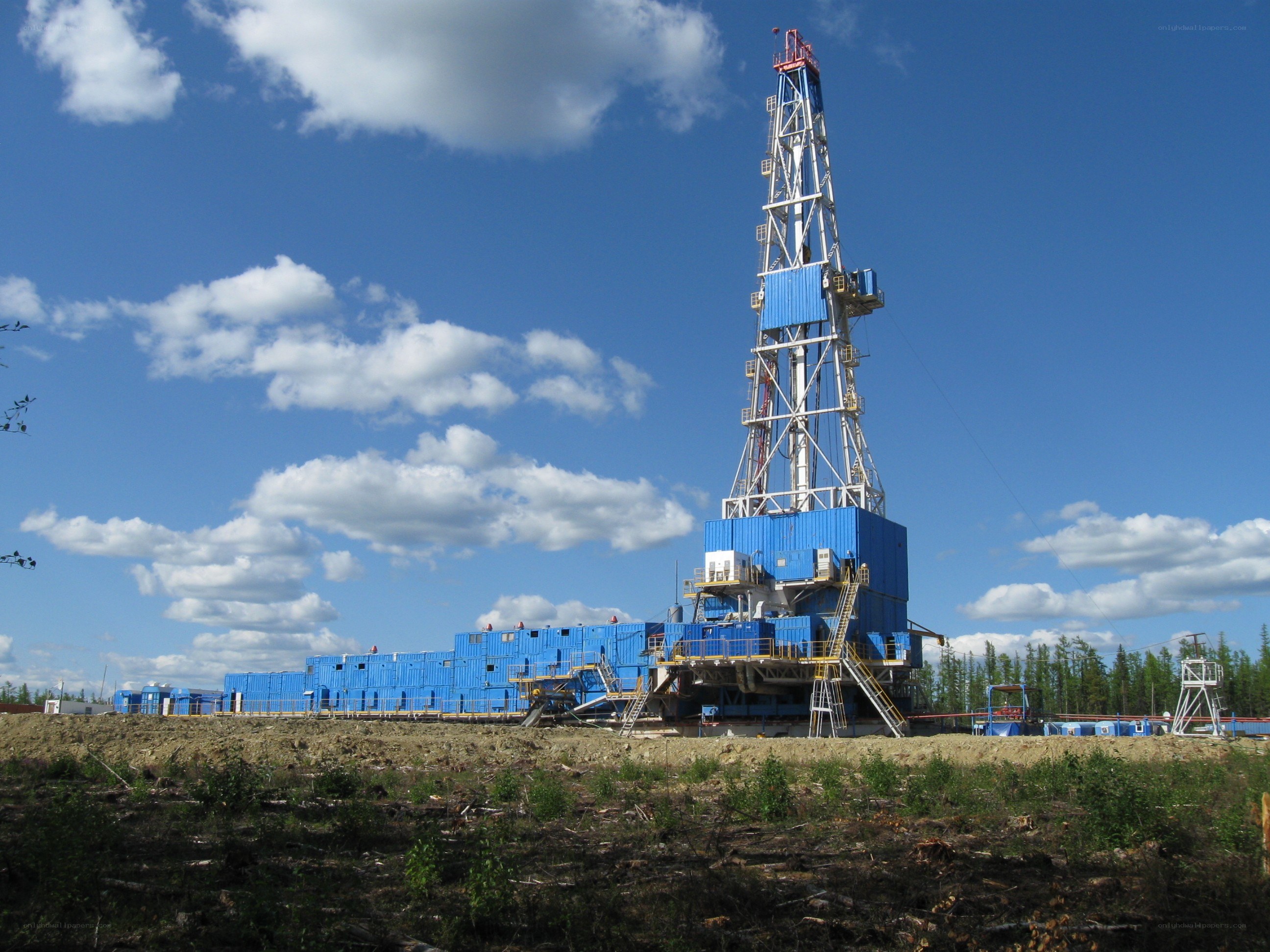 Oil drilling rig in forest