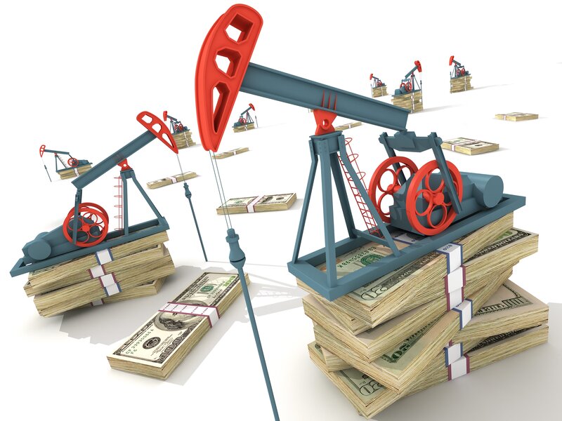 oil pumps and money stacks