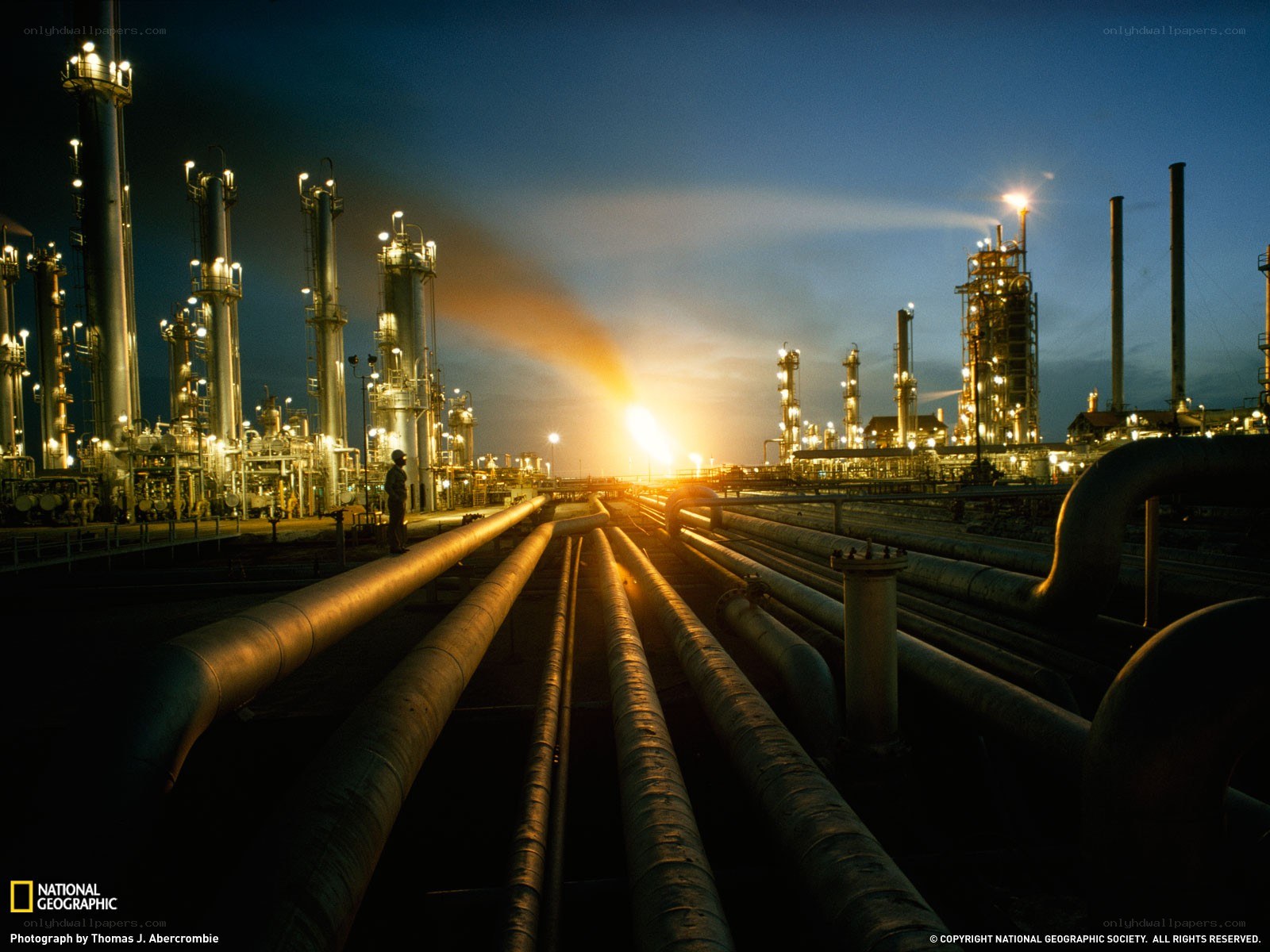 Oil refinery at dusk