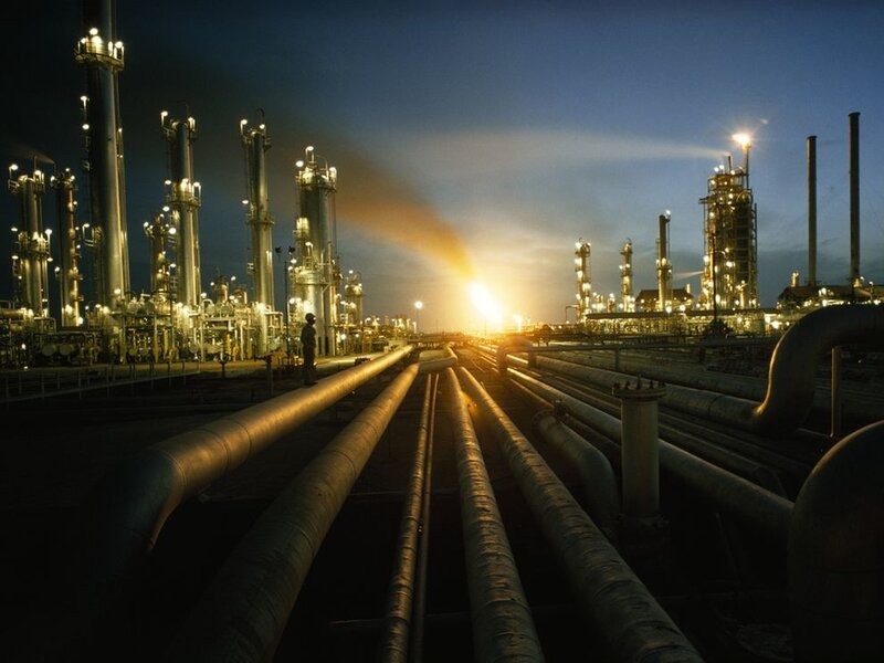 Oil refinery at dusk