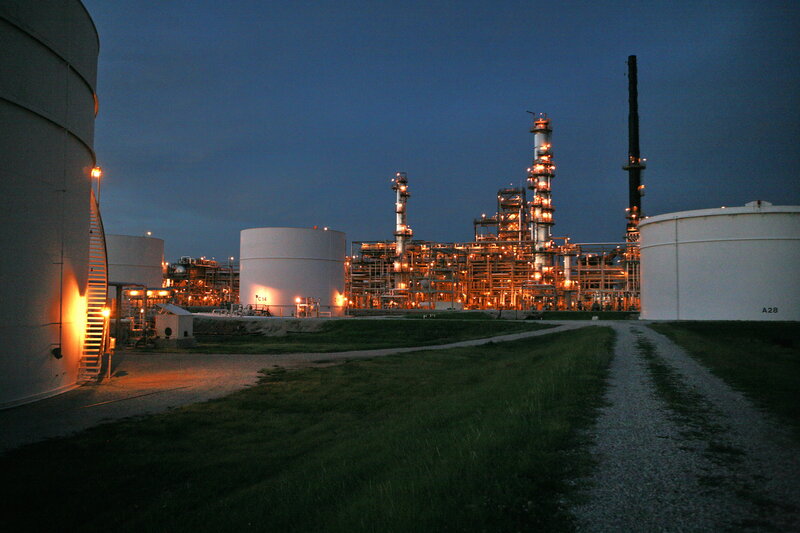 Oil refinery at dusk