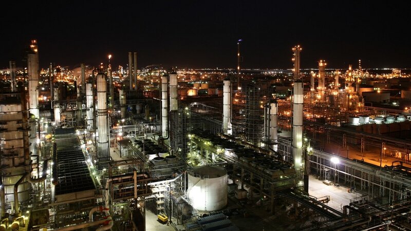 Oil Refinery at Night — Black