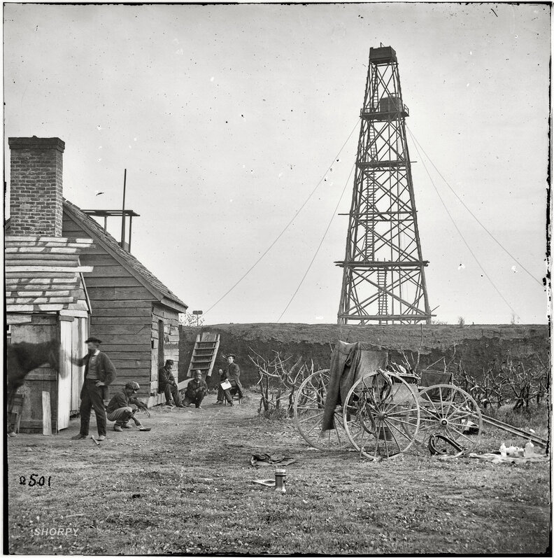 Oil rig and workers at site