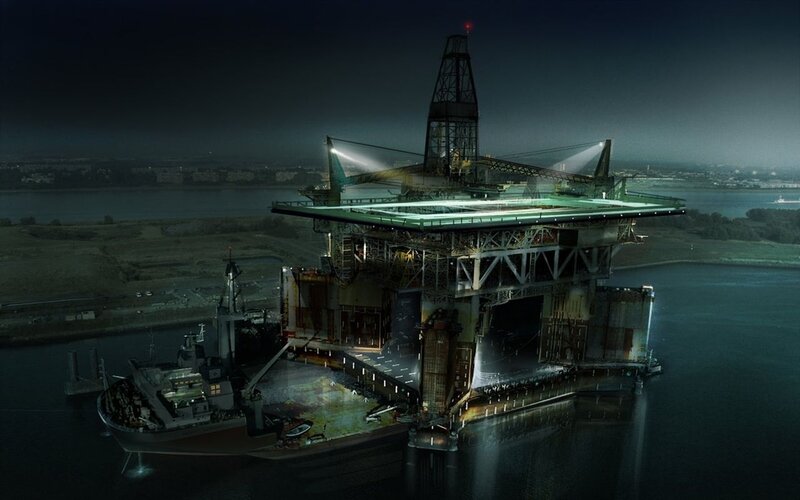 Oil rig at night