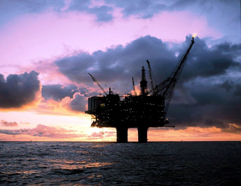 Oil rig at sunset