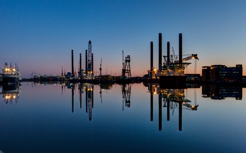 Oil Rig in Harbor