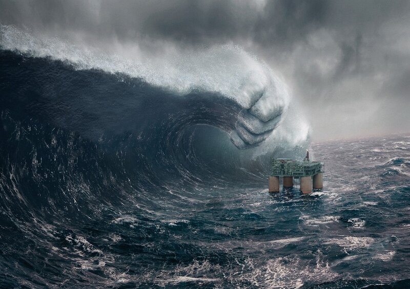 Oil Rig in Storm — Blue