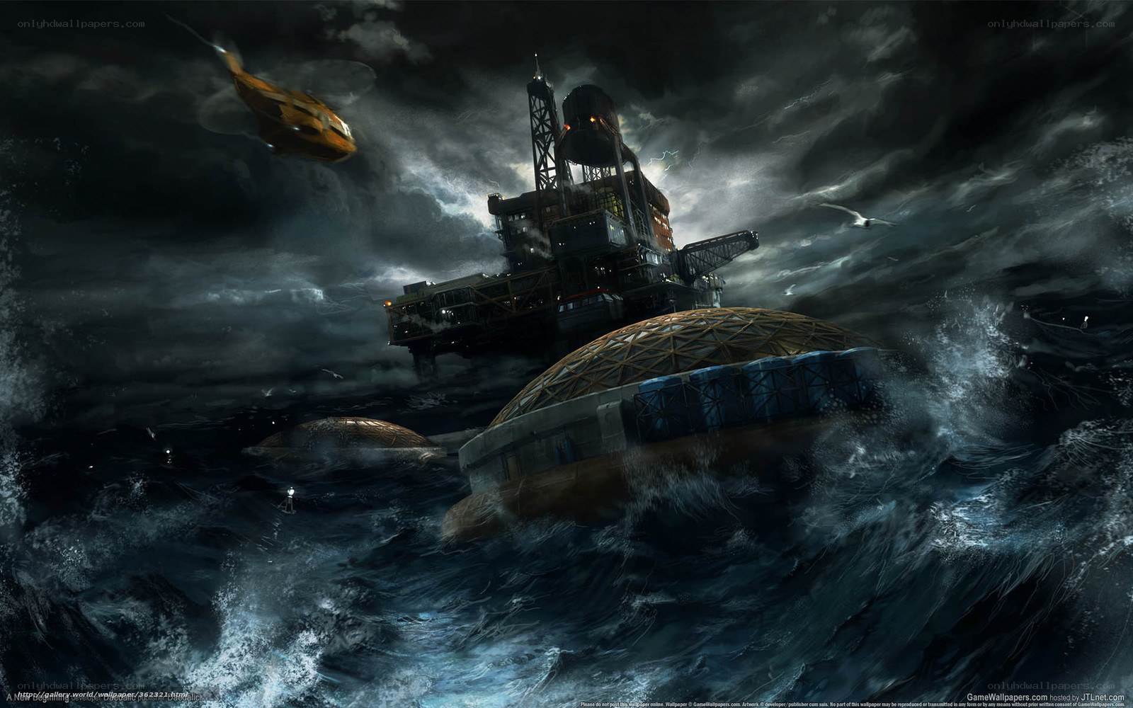 Oil rig in stormy sea