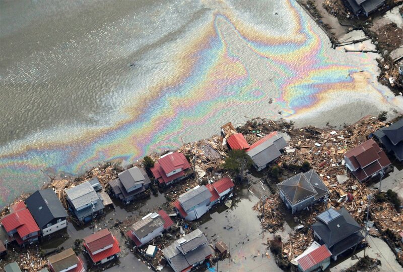 Oil-slicked Flood Debris