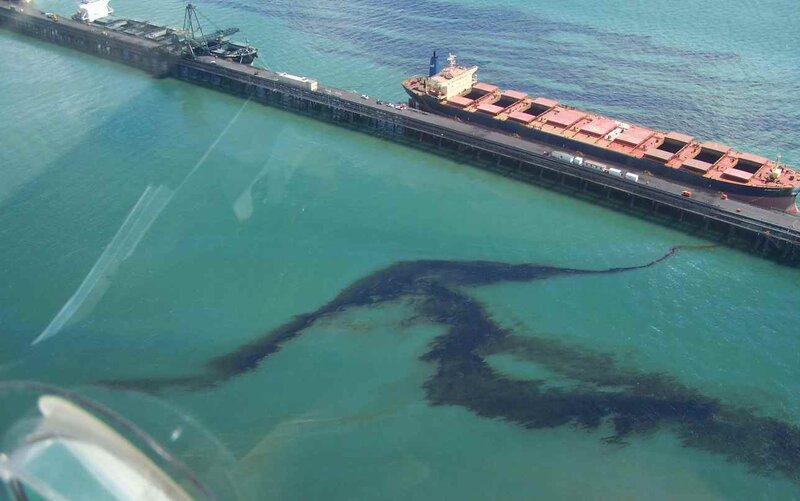 Oil spill near cargo ship