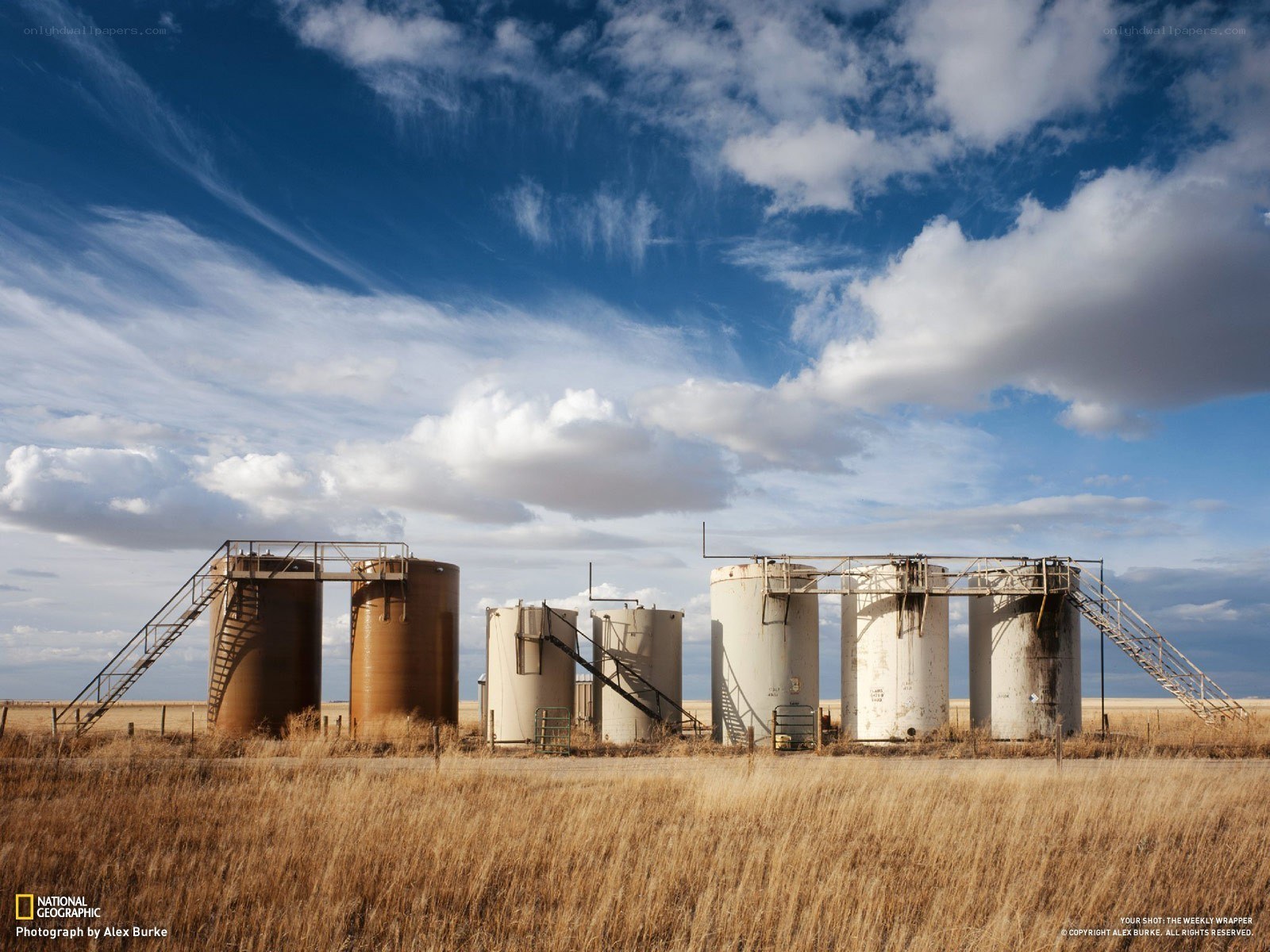 Oil tanks in a prairie field