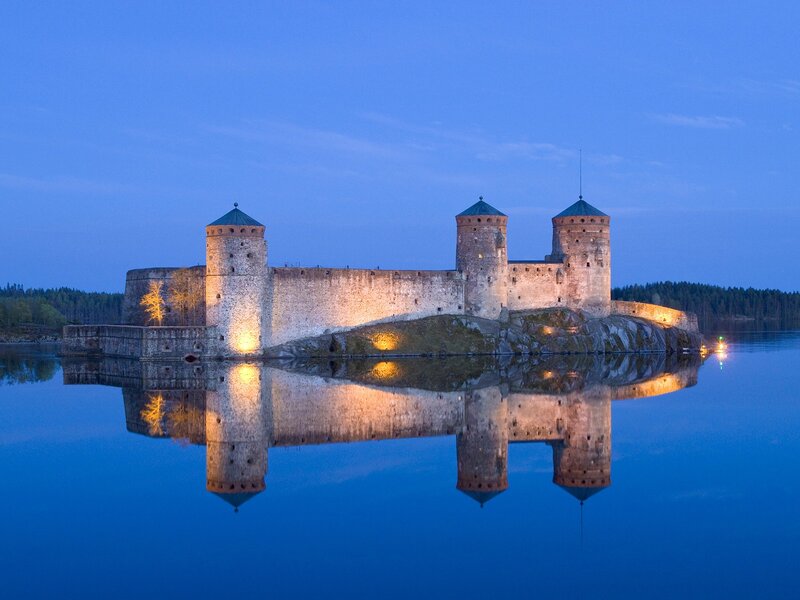Olavinlinna Castle at dusk