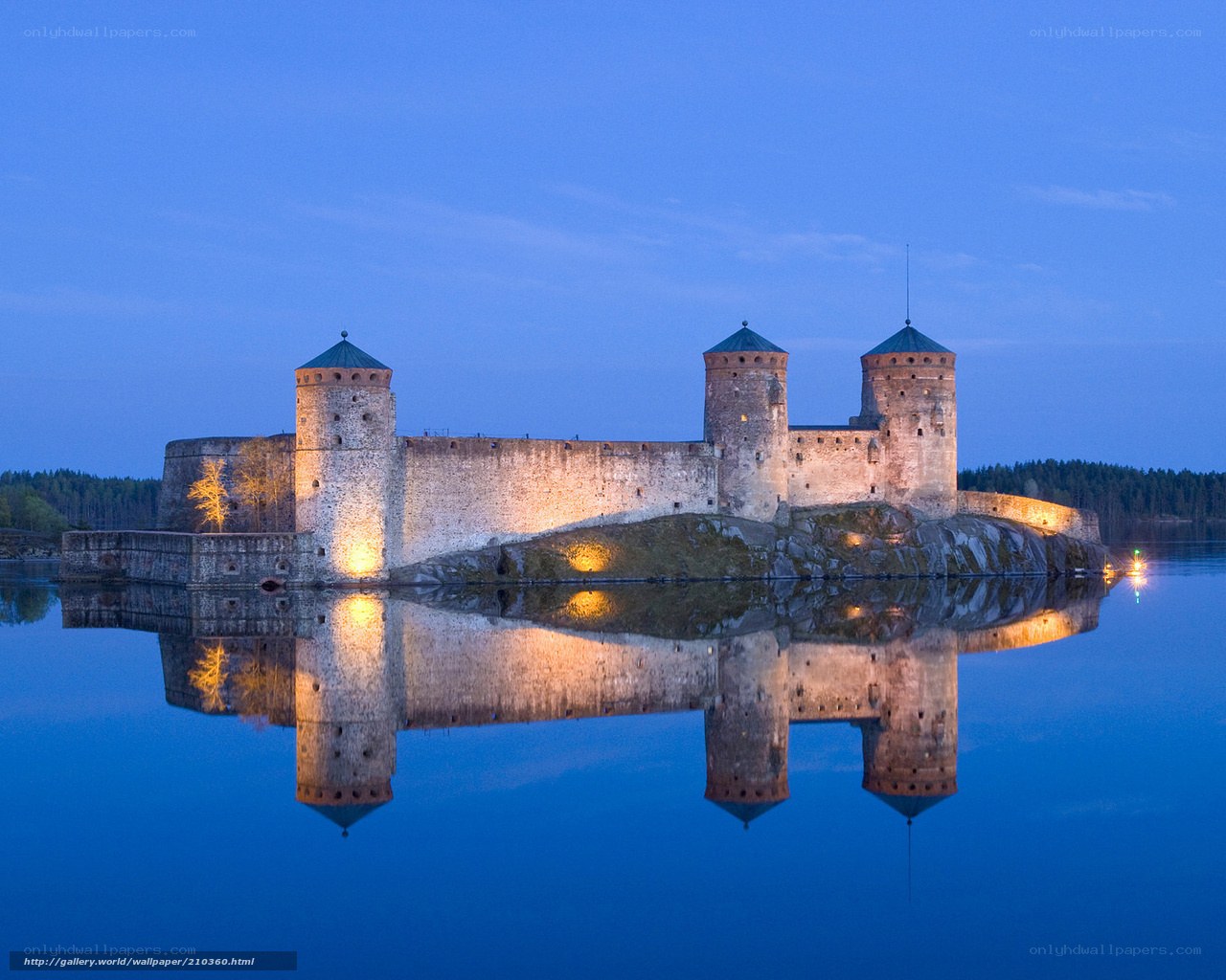 Olavinlinna Castle at dusk
