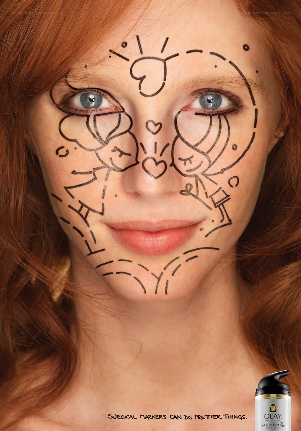 Olay ad with face drawings