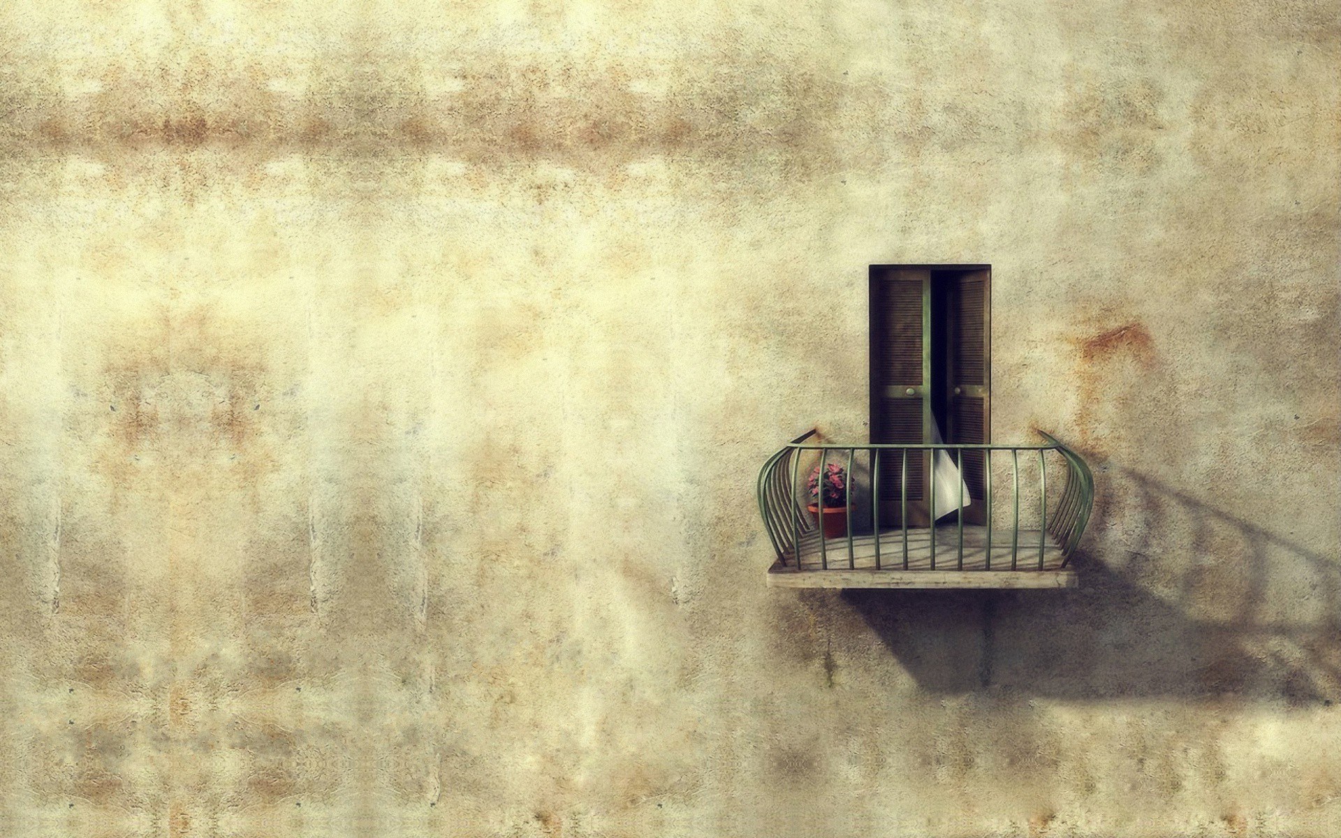 Old balcony on a weathered wall