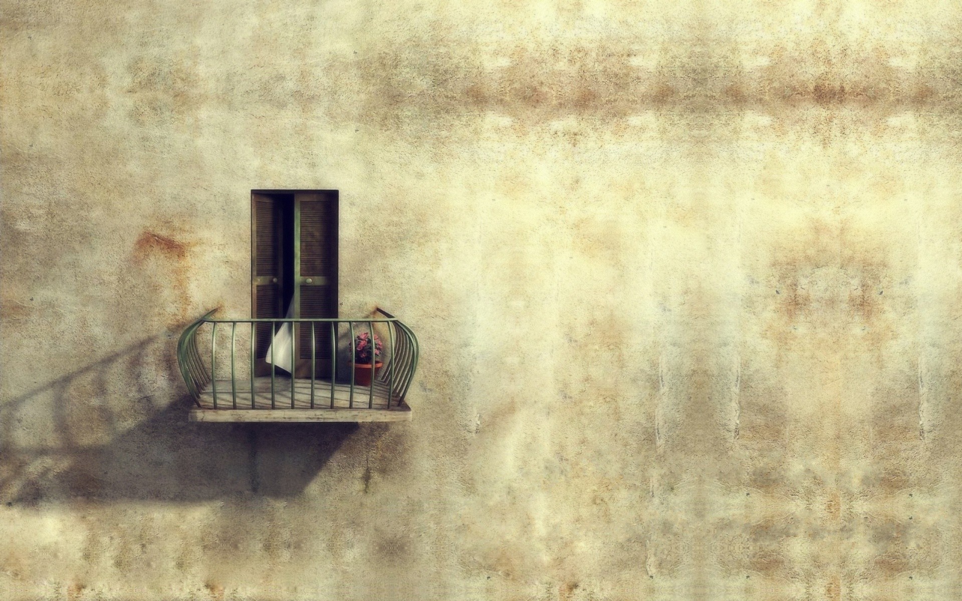Old balcony on a weathered wall
