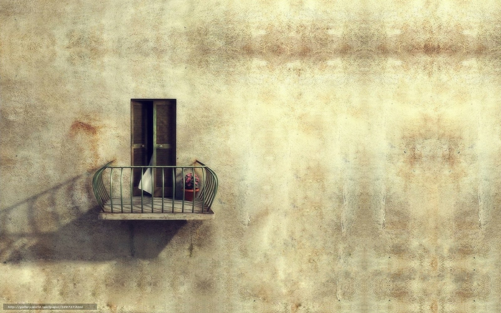 Old balcony on a weathered wall