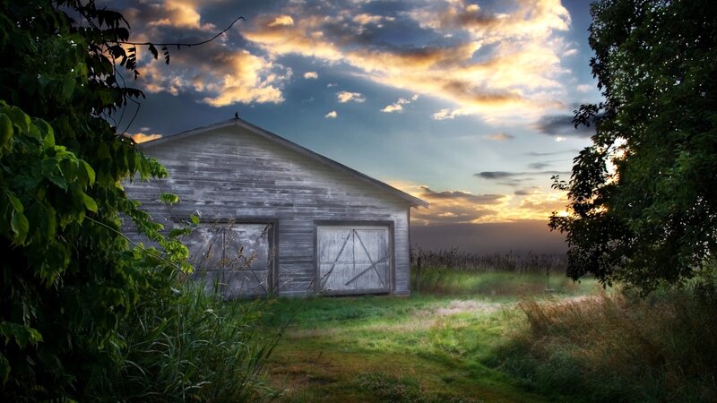 Old barn at sunset