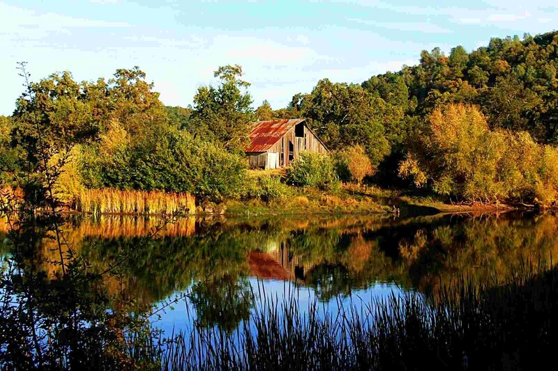 Old Barn by Lake — Blue
