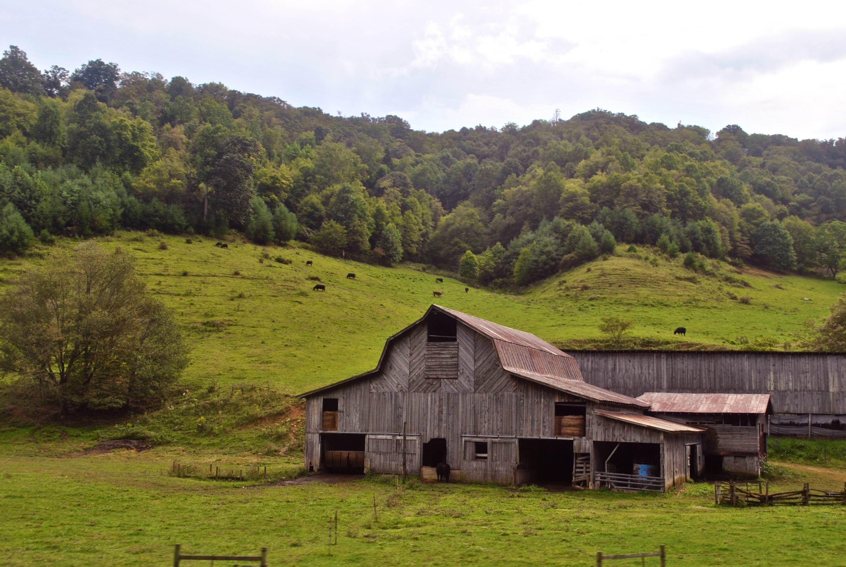Old barn in a green valley