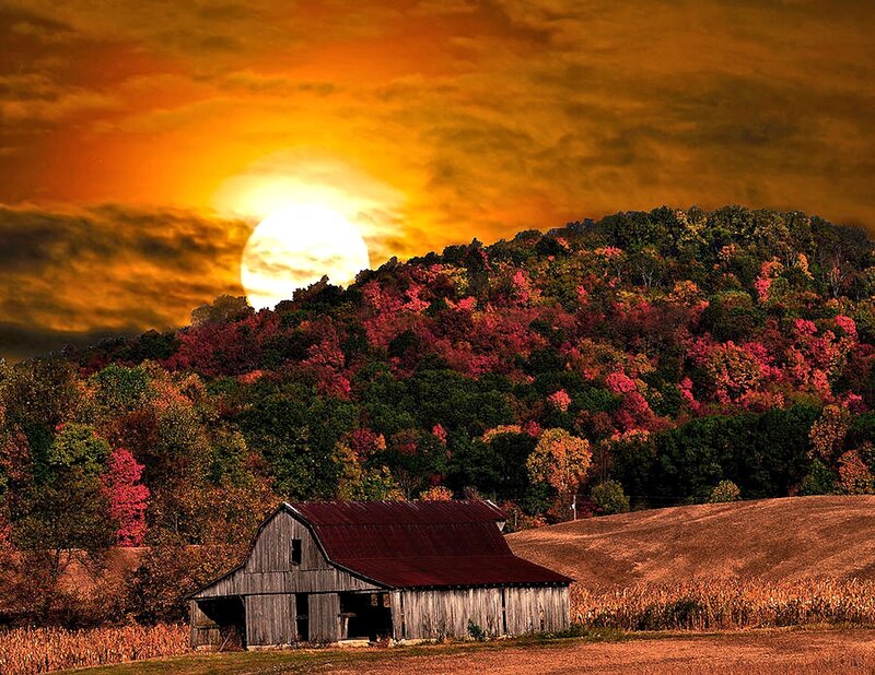 Old Barn in Autumn — Orange, Dramatic