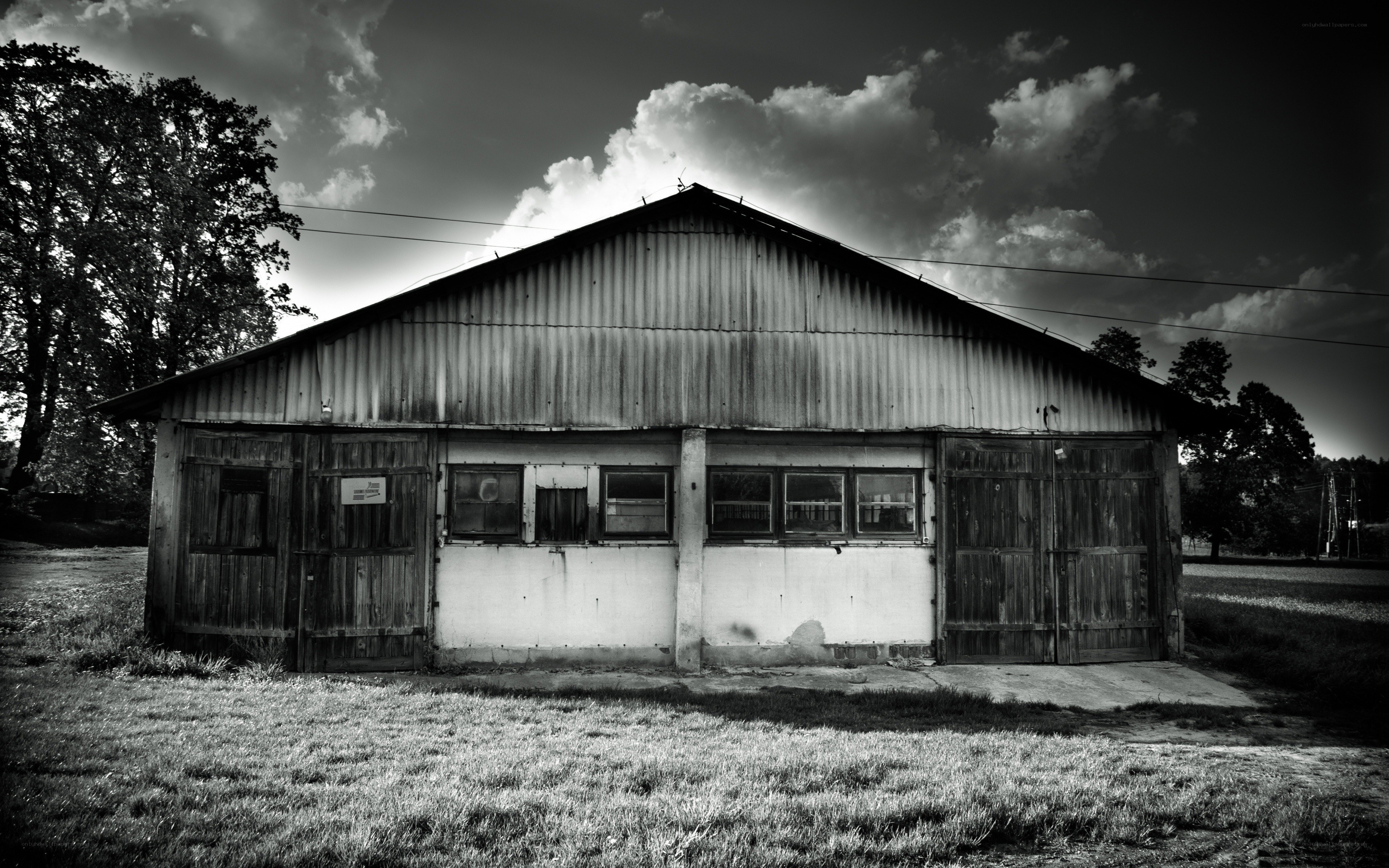 Old barn in black and white