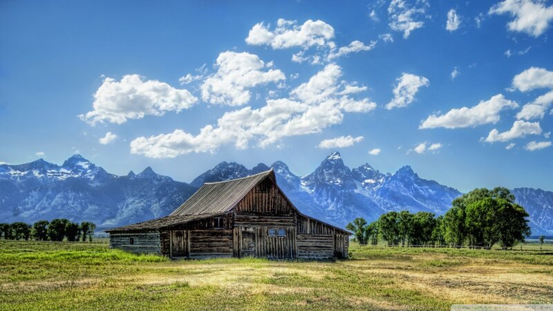 Old Barn in Field — Blue, Serene