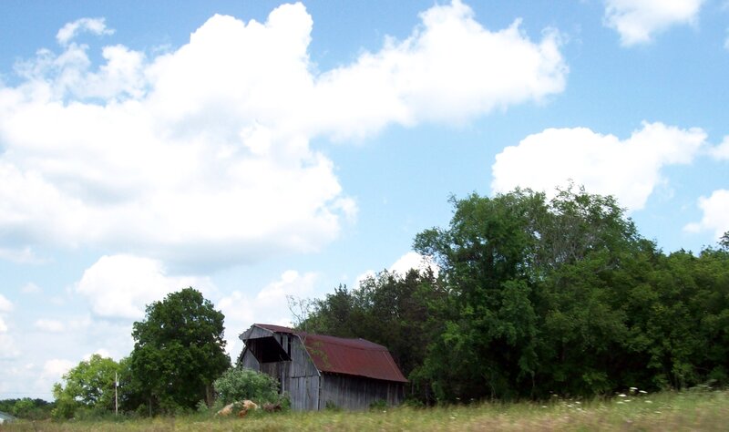 Old Barn in Field — Blue