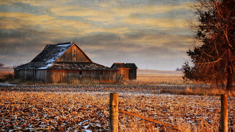 Old Barn in Field — Brown