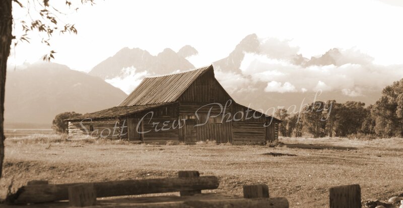 Old barn in mountain valley