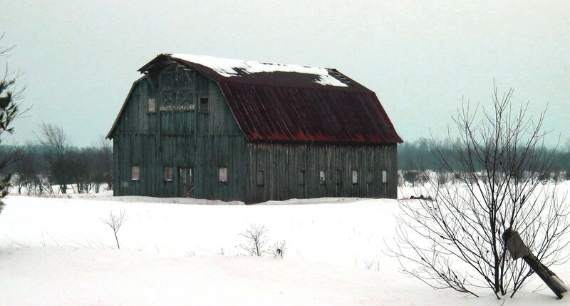 Old Barn in Snow — White
