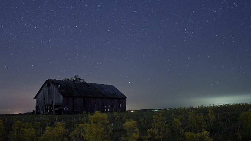 Old Barn under Stars — Blue