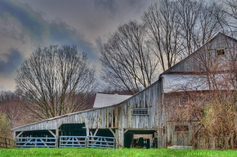 Old barn with rainbow
