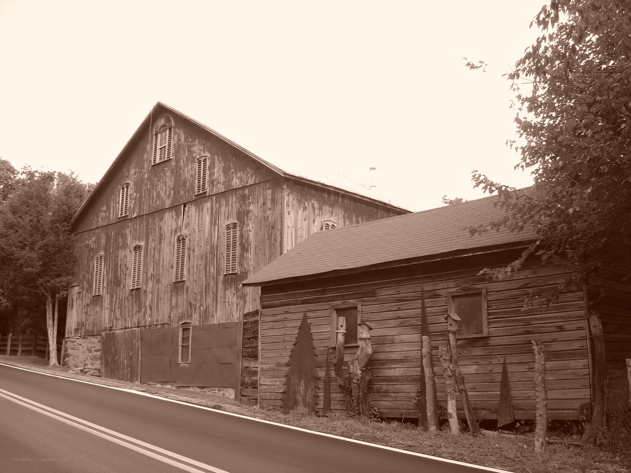 Old barns by the roadside