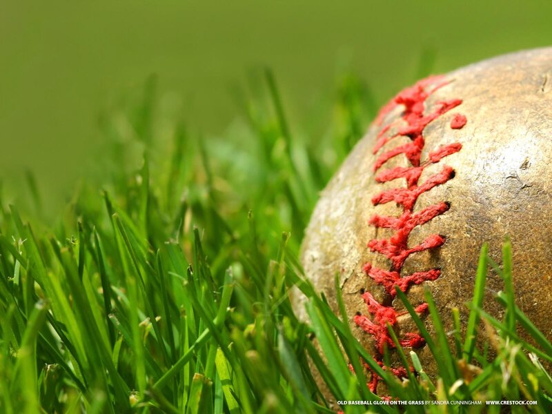 Old baseball on grass