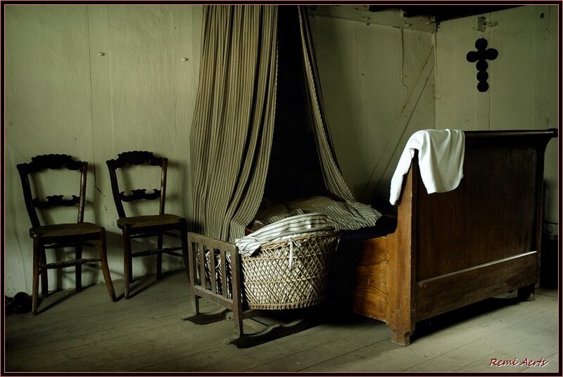 Old bedroom with wooden furniture