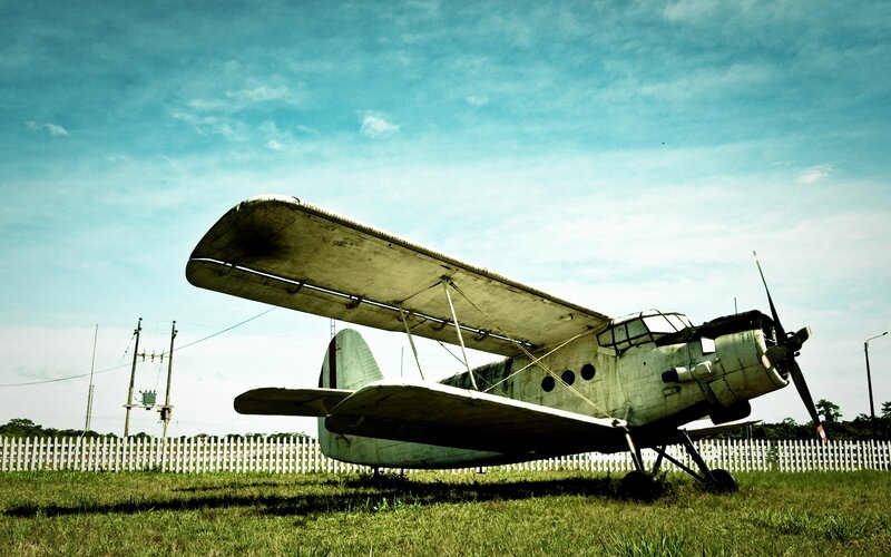Old Biplane on Grass