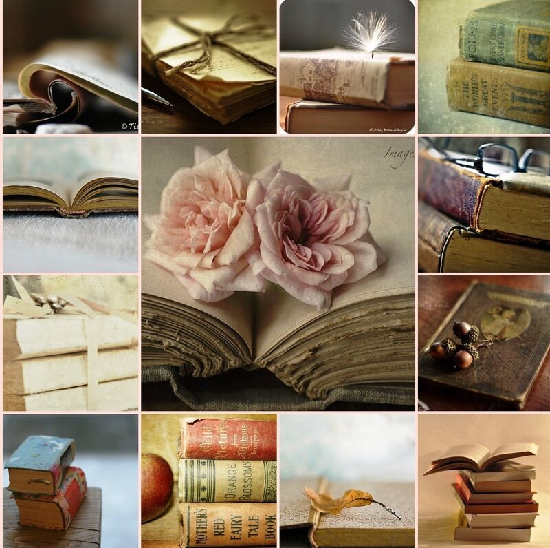 Old Books and Flowers — Brown