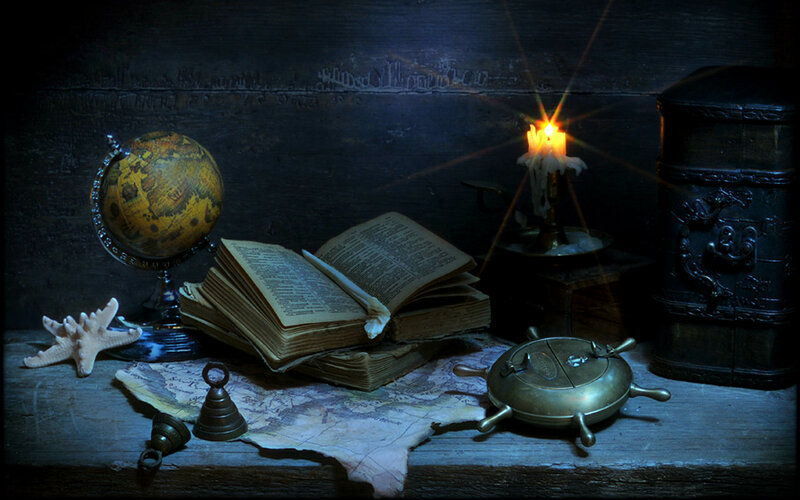 Old Books and Globe — Black