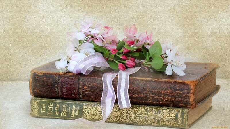 Old Books with Flowers