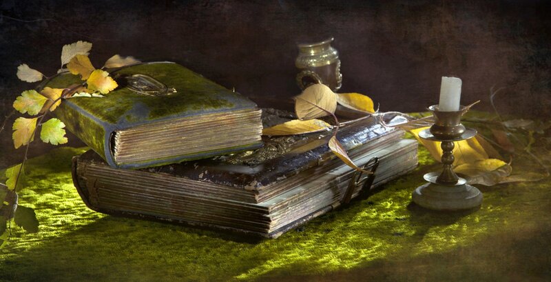 Old Books with Leaves