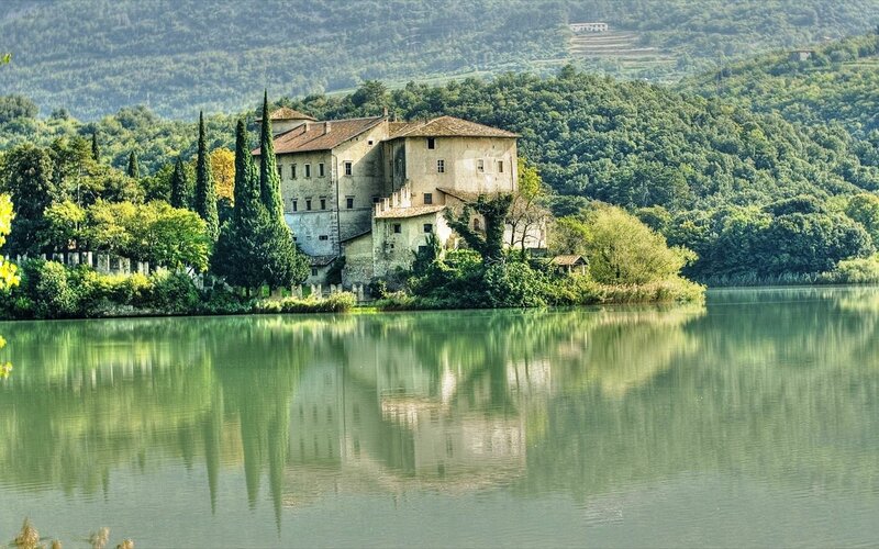 Old building on a lakeside