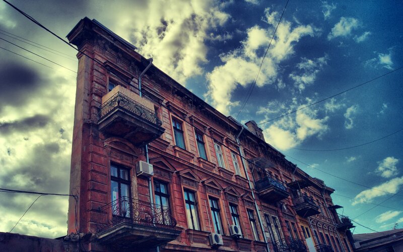 Old Building with Balconies — Blue